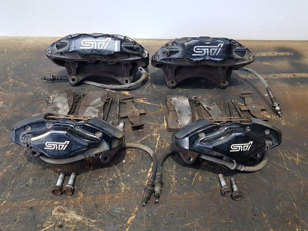 SUBARU WRX STI BREMBO BRAKES FRONT AND REAR GRB 2008 HATCH BREMBOS CALIPERS